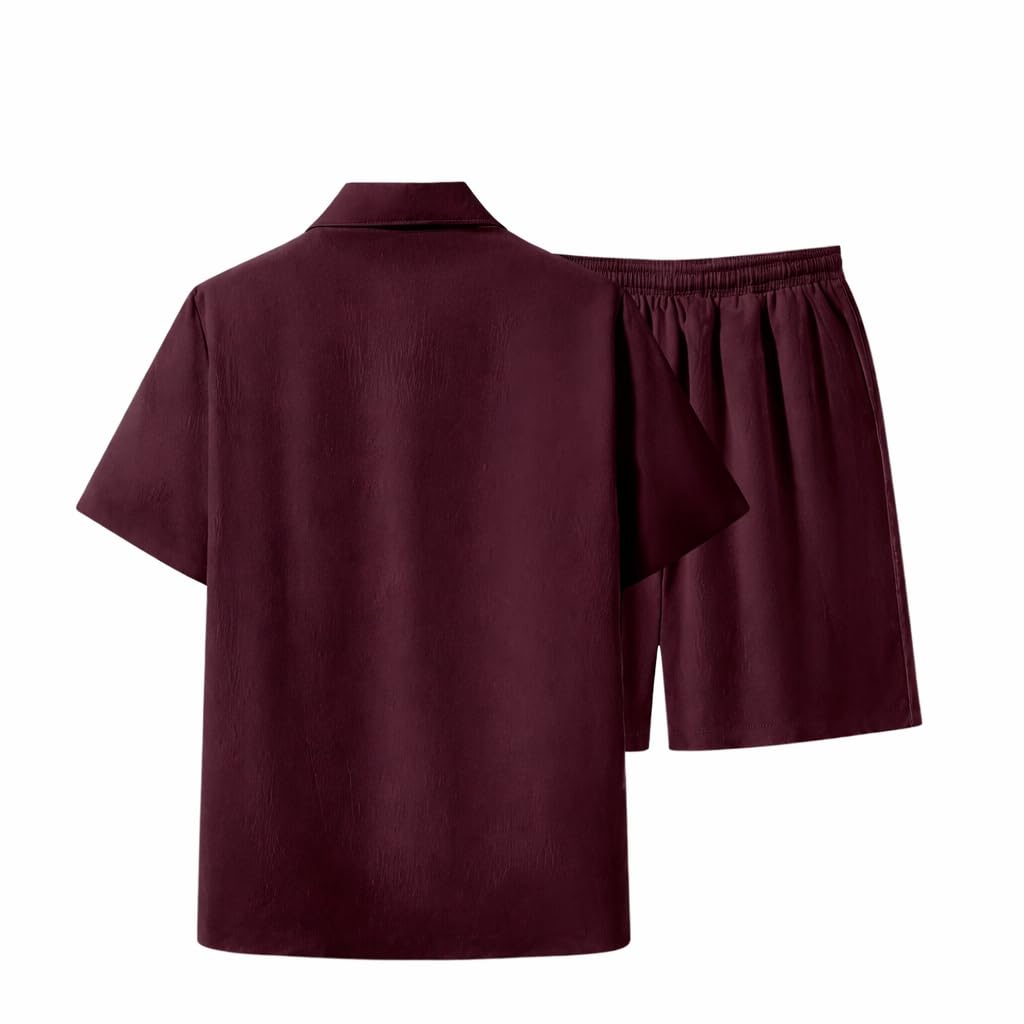 Men’s Solid Co-Ord Set | Stylish Maroon Shirt & Shorts Combo | Casual Summer Outfit for Men-image-49