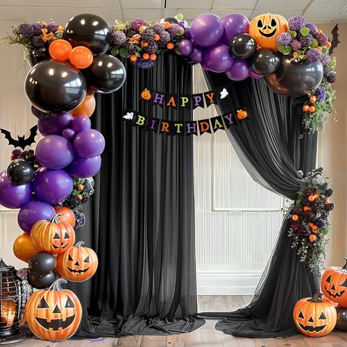 Image of Black Wedding Arch Draping Fabric 1 Panel 30'' x 20FT Black Drapes Sheer Fabric Backdrop Arch Draping Fabrics for Wedding Ceremony Birthday Party Bridal Shower Decoration