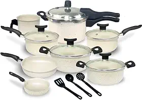 Jogo de Panelas Antiaderente, 11 Peças com Panela de Pressão 2.5L (Granito)
