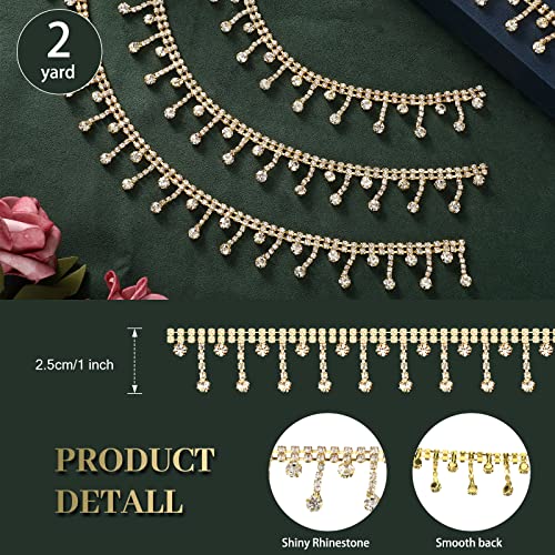 Rhinestone Ribbon Chain Rhinestone Fringe Trim Diamond Crystal Fringe Trim Chain Cuttable For Sewing Crafts Wedding Party Clothing Accessories Jewelry Personalized Diy Decoration (Gold, 2 Yards) #TOP1