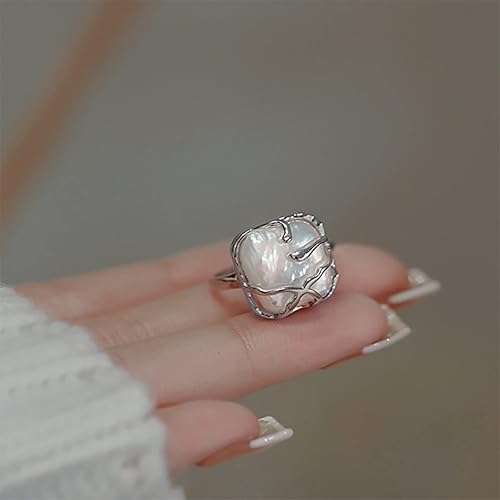Vista 6 de HETICA Anillo de plata de ley 925 con perlas irregulares, anillo de plata de ley 925, anillo de declaración de moda adecuado para mujer, regalo