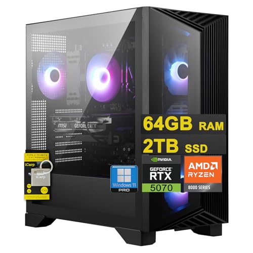 msi Aegis Z2 Gaming Desktop AMD Octa-core Ryzen 7 8700F 64GB RAM 2TB SSD GeForce RTX 5070 DLSS 4 (Up to 988 AI Tops) 750W 80+ Gold PSU ARGB Fan CPU Air Cooling Win11Pro ICP Hub