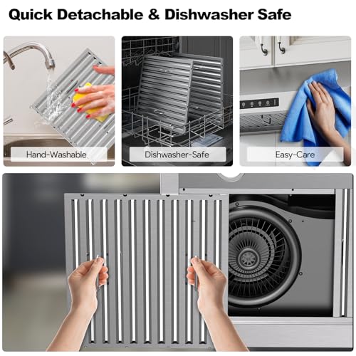 Range Hood 30 Inch Under Cabinet, Kitchen Hood with 980 CFM, 3-Speed Gesture Sensing & Touch Control Panel, Stainless Steel Vent 2 Pcs Baffle Filters with Handlebar