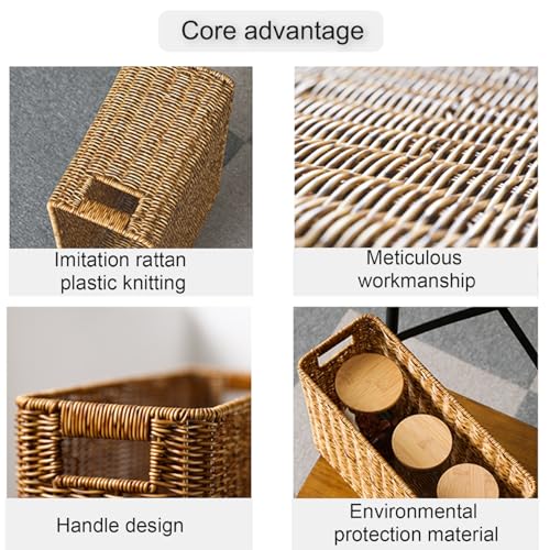 Revistero de ratán con asas laterales y estructura rectangular marrón claro 4