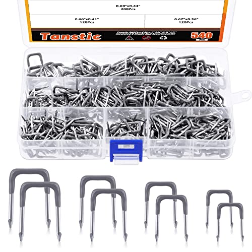 Tanstic 540 Pcs Insulated U Staple Nail Assortment Set with Storage Case, 4 Sizes Metal Cable Staple for Wood Fixing Wires Cables