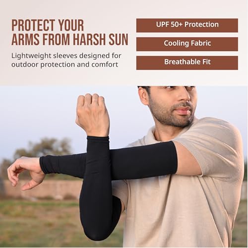 Image of UV Sun Protection Arm Sleeves for Men & Women - UPF 50+ Cooling Hand Cover for Biking, Cricket, Driving & Cycling - Tan Protection Guard