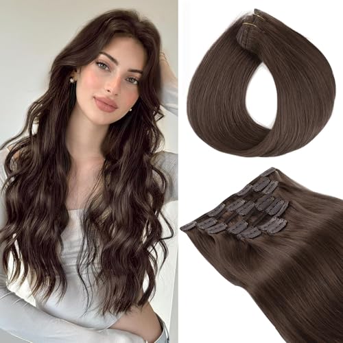 Yuniffe Clip in Hair Extensions Human Hair Dark Brown 16 Inch 8pcs 120g Hair Extensions Clip in Silky Straight Human Hair Extensions for Women Double Weft Real Hair Extensions #2