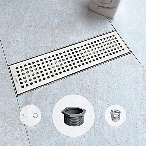 Bernkot Linear Shower Drain 12", 304 Stainless Steel Floor Drain with Grid Drain Cover & Hair Strainer, Rectangular Shower Drain w/CUPC Certified, Brushed by Bernkot - Image 6