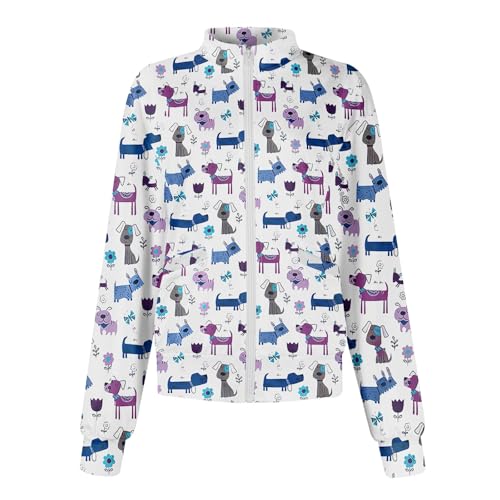 Scrub Jackets for Woman Zip Up Long Sleeve Tops Print Plus Size Womens Scrubs for Women Nursing Shirts with Pockets