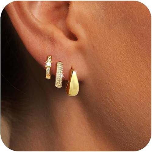 VIROMY Boucles d'Oreilles Femme 14K Or Petites Mini Boucles d'Oreilles Creoles E