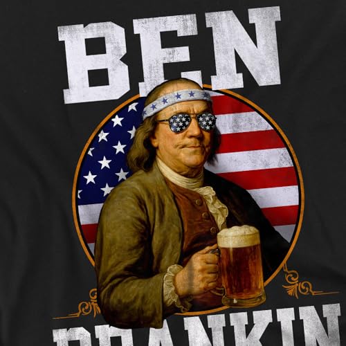 Popfunk Ben Franklin Drankin T Shirt – Funny Patriotic Drinking Humor Tee for Men or Women, Unisex Adult, Black, Large