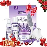 Lavender Foot Soak Set - Moisturizing Gel Socks, Foot File,Salt, Scrub, Foot Cream-5-in-1 Spa Care Kit & Cracked Heel Treatment, Exfoliating Dead Skin Repair Care Gift Set for Him and Her