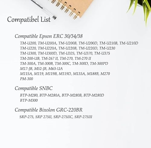 Fita compatível, substituição para ERC 30, ERC 34, ERC 38 B/R Fita compatível com impressora Epson N