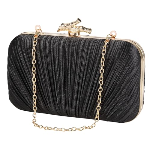 Image of MR Clutch Purses for Women Pleated Evening Clutch Wedding Purse with Chain | Pleated Satin Clutch Purse, Womens Evening Bag Shoulder Crossbody Purse Wedding Clutch for Wedding Prom Party