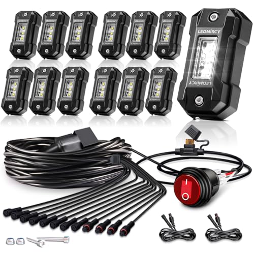 LEDMIRCY �z���C�g LED ���b�N ���C�g �L�b�g R4 �s���A�z���C�g ���b�N ���C�g 12�� �g�O���X�C�b�`�t�� �z���n�[�l�X Luces Para Carro �g���b�N �I�t���[�h ATV UTV �A���_�[�O���[���C�g �n�C�p���[ IP68 