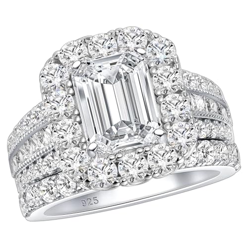 SHELOVES Emerald Cut Wedding Ring Sets For Women 5A Cubic Zirconia Bridal Sets 925 Sterling Silver Sz 5-10