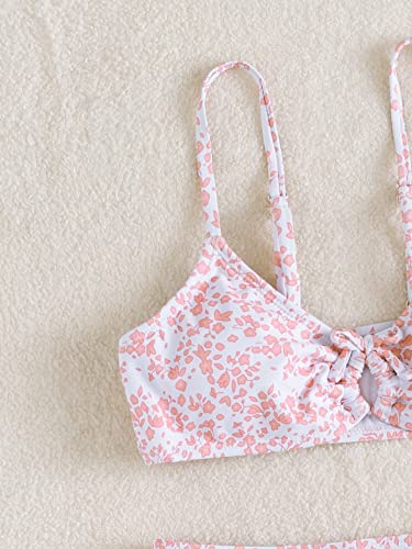 Image of COZYEASE Girls' 2 Piece Ditsy Floral Print Knot Front Ruched Triangle Bikini Swimsuit