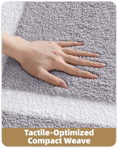 Image of Color&Geometry Gray Bathroom Rugs 43x24, Extra Soft Absorbent Microfiber Bath Rugs, Non-Slip Bathroom mat, Washable Plush Bath Mats for Bathroom, Shower, Bathtub, Laundry, Light Grey White