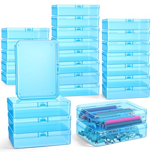 Image of Dunzoom 25 Pcs Plastic Crayon Boxes with Lids, 4.53 x 3.35 x 1.1 Inches Stackable Small Storage Organizer Containers Crayon Pencil Case for Art Crafts Jewelry Beads Office Supplies(Blue)