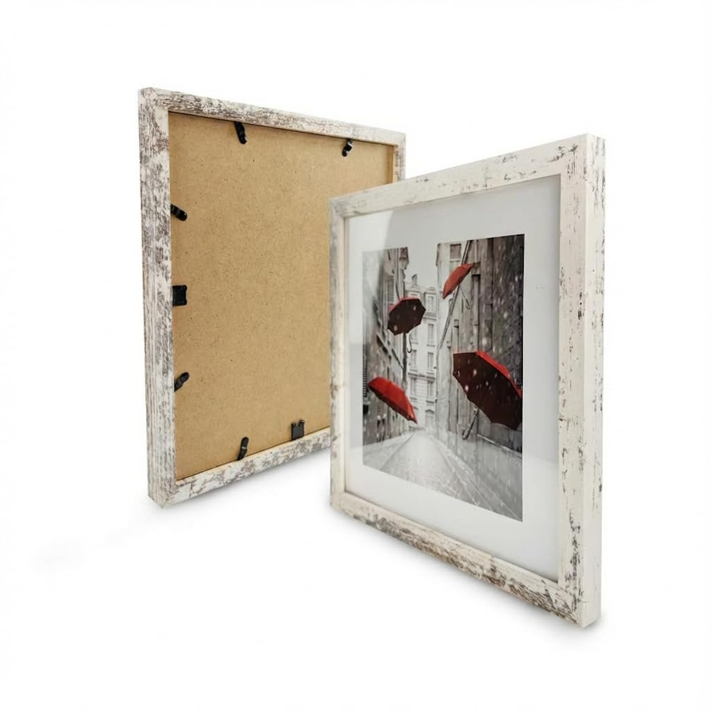 Finefrarm Ramka na zdjęcia 11 x 11, obrazy 20 x 20 cm z matą lub 11 x 11 bez maty, rustykalny styl, kwadratowe ramki na zdjęcia do montażu na ścianie