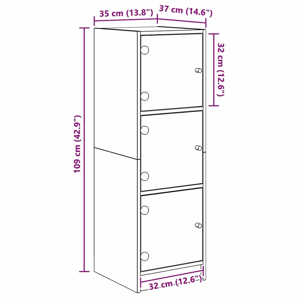 vidaXL Alacena Roble Negro 35 x 37 x 109 cm Madera contrachapada, Comedor, aparador rústico, Mueble versátil, Almacenamiento en Madera, Armario con Puerta de Vidrio