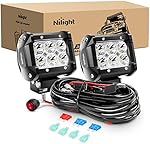 Nilight ZH009 LED Light Bar 2PCS 18W Spot Off Road Lights with 16AWG Wiring Harness Kit-2 Lead, 2 Years Warranty.