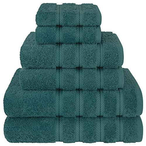 American Soft Linen Luxury 6 Piece Towel Set 2 Bath Towels 2 Hand Towel 2 Washcloths 600 GSM 100% Cotton Turkish Towels for Bathroom Teal Towel Sets