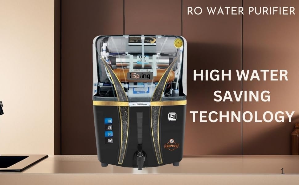Image of iSpring Mineral RO+UV+UF 12 Liter RO + UV + TDS ADJUSTER Water Purifier With Copper Charge Technology Black & Copper Best For Home and Office (Made In India)
