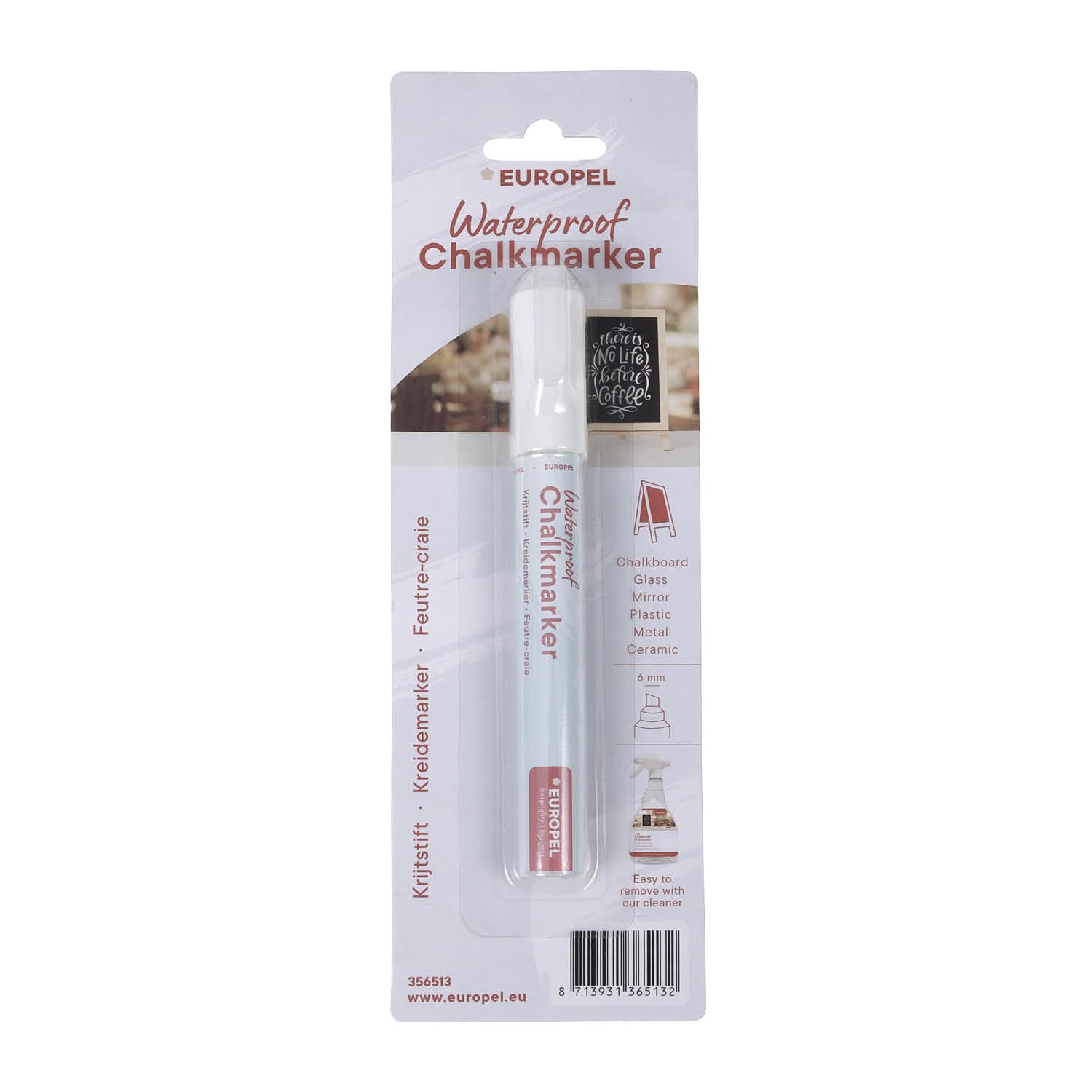 EUROPEL White Chalk Marker Waterproof 6 mm Tip, Liquid Chalk Pen for Windows Glass Chalkboards Signs, Professional Marker for Restaurant Retail Office Indoor Outdoor