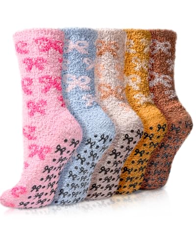 Image of OlyPegic Non Slip Fuzzy Socks for Women with Grips Women Hospital Socks Gripper Cozy Fluffy Soft Winter Warm Sleep