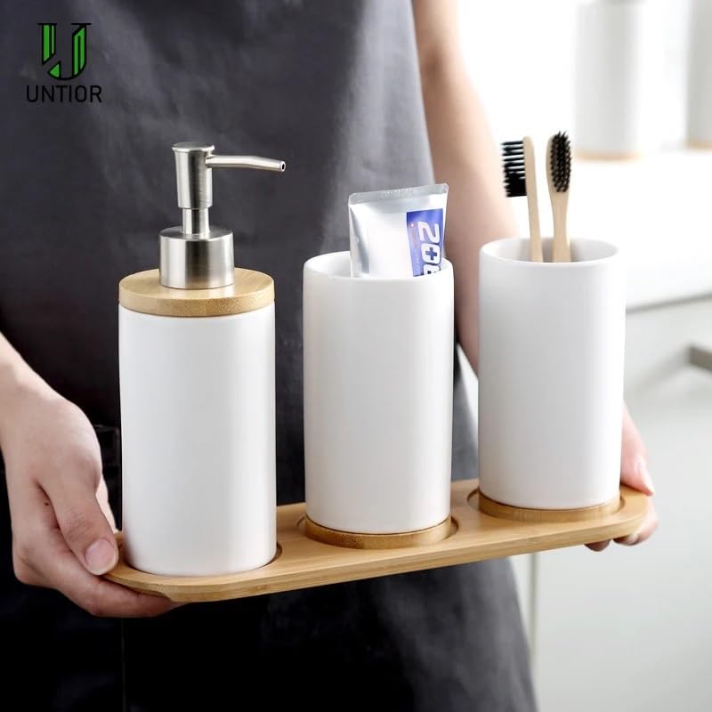 Set Di Dispenser Per Sapone Da Bagno Set di accessori for il bagno da 3 pezzi Dispenser di sapone alla moda Porta spazzolino Bicchiere Prodotto for il bagno domestico Kit Con Dispenser Sapone(2Cup--1B