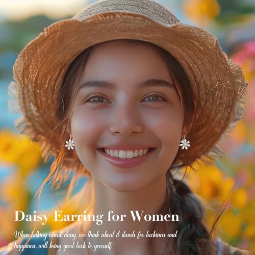 Daisy Earrings 925 Sterling Silver Leverback Drop Dangle Earrings for Women 18K White Gold Plated Hypoallergenic Cubic Zircon Daisy Flower Earrings Jewelry Gifts for Sensitive Ears3