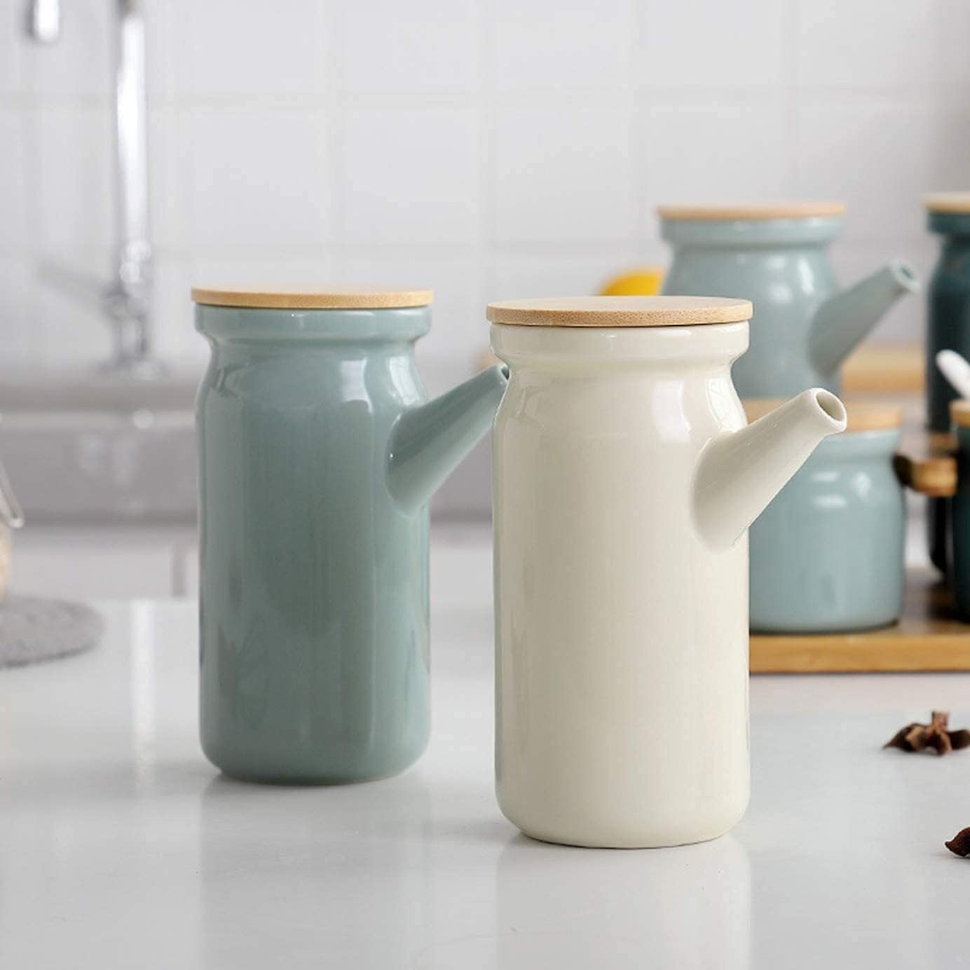 Olive Oil Bottle or Vinegar Bottle Drizzler Olive Oil Dispenser Bottle for Kitchen 500ml-Home Essentials Ceramic Oil and Vinegar Dispenser Bottles with Cork STO