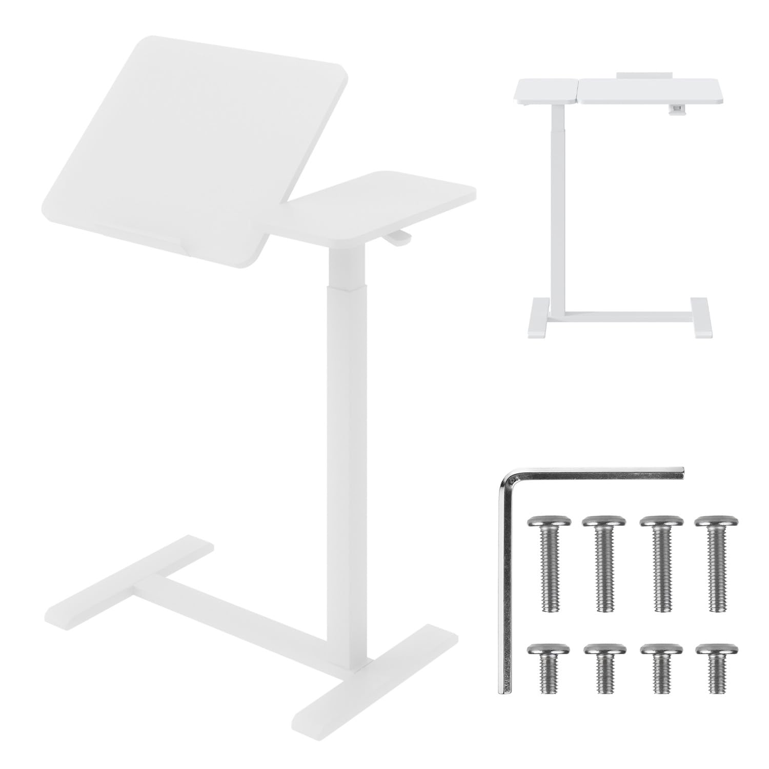 Maclean Laptop Desk Height Adjustable 755-1108 mm | Tilt up to 60° | Mobile with Wheels | Load Capacity up to 30 kg | Ergonomic & Stable | for Home Office & Office (White)