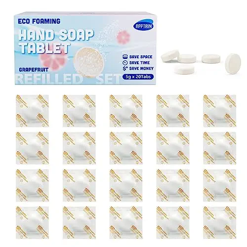 apptrin Foaming Hand Soap Refills Tablets 20 Pack, 174 fl oz Total (Make 20 x 8.7 fl oz Foam bottles of soap), Eco-Friendly Hand Wash Pods, Soft Hand Wash (Grapefruit)
