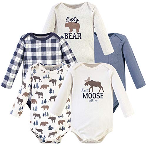 Hudson Baby Unisex Baby Cotton Long-sleeve Bodysuits, Moose Bear, 0-3 Months