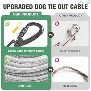 Dog Tie Out Cable 10FT,Dog Runner Lead for Yard with Heavy Duty Safety Buckle,Dog Zipline for Backyard,Dog Tether for Small Large Dogs Up to 250LBS,Dog Chain Leash for Outside,Camping,Outdoor