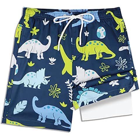 QRANSS Boys Green Dinosaur Swim Trunks Cover