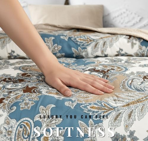 Image of BSB HOME Ultrasonic 280tc All Season Supersoft King Size bedcover /Rajaai Quilted Bedspread Ac Blanket /Comforter for Double Bed Durable and Lightweight 220 x 230 Cm, Abstract Teal & White
