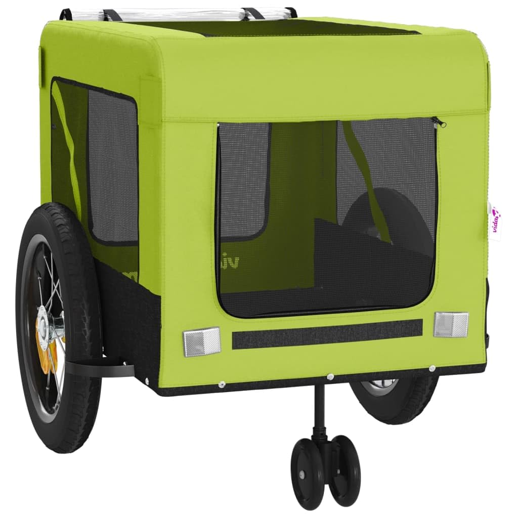 Remolque de bicicleta para perros en color naranja y negro con tela Oxford, marco de hierro, plegable, con red, protector de lluvia, bolsa, freno, para perros pequeños y gatos, al aire libre, paseo