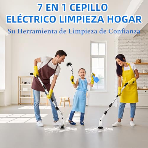 Cepillo Electrico Limpieza Hogar, Cepillo Limpieza Hogar con 4 Ángulos Ajustables, 7 Cabezales de Cepillo, 3 Opciones de Longitud, 90 Minutos de Autonomía, 2 Modos de Velocidad, para Baño, Suelo - imagen 8