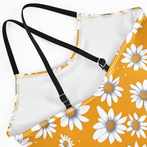 Girls Swimsuit Little Daisies on Yellow Background One Piece Swimwear4