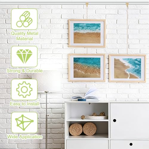 Image of Picture Hanging Kit - 4Pcs Brass Plated Hooks & 4Pcs 2M Iron Chains, Picture Display System Accessories for Wall Pictures, Exhibition(Gold)