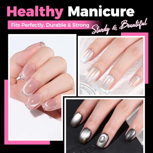 Image of UNA GELLA Gel Nail Tips Square & Squoval Short, 504pcs Short Round Square Nail Tips Pre Etched Squoval Soft Gel Clear Fake Nails Full Cover For Nails Extension Home DIY Salon 12 Sizes