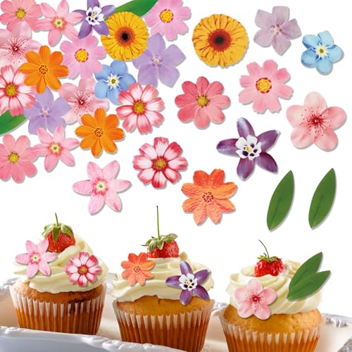 50 Piezas Flores comestibles de Decoración de Papel de Arroz para Tartas y Cupcakes, Mariposas y Flores Elegantes, Ideal para Bodas, Cumpleaños, Baby Shower y Fiestas Temáticas