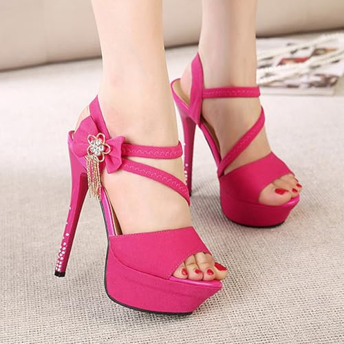 Women's Canvas Platform Stiletto Heels Sexy Open Toe Ankle Strap High Heels Party Bridal Evening Shoes3