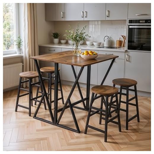 Folding Dining Table Set, Dining Room Table,Drop Leaf Extendable Versatile Table Space Saving,Kitchen, Dining Room Table (Black 2 stools) 25 Warmiehomy 5pcs Dining Room Furniture Sets, Industrial Kitchen Breakfast Bar Table and Stools Set, Saving Space Folding Table and 4 Stools for Home Apartment, Kitchen, Living Room, Brown