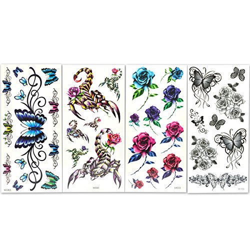 Lady Up Temporary Tattoos Stickers 20 Sheets Body Art Flowers, Roses, Butterflies Tattoo For Women, Mixed Style And Multi-Colored Waterproof 90×190Mm #TOP7