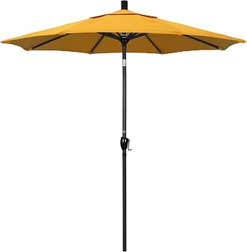 California Umbrella 7.5 Round Aluminum Market Umbrella, Crank Lift, Push Button Tilt, Black Pole, Pacifica Yellow