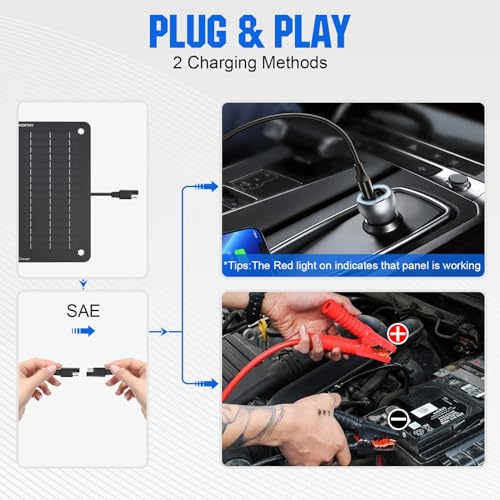 eco-worthy 10w solar car battery charger maintainer 12v waterproof portable solar trickle charger for car truck boat lawn mower rv trailer tractor atv utility vehicle battery